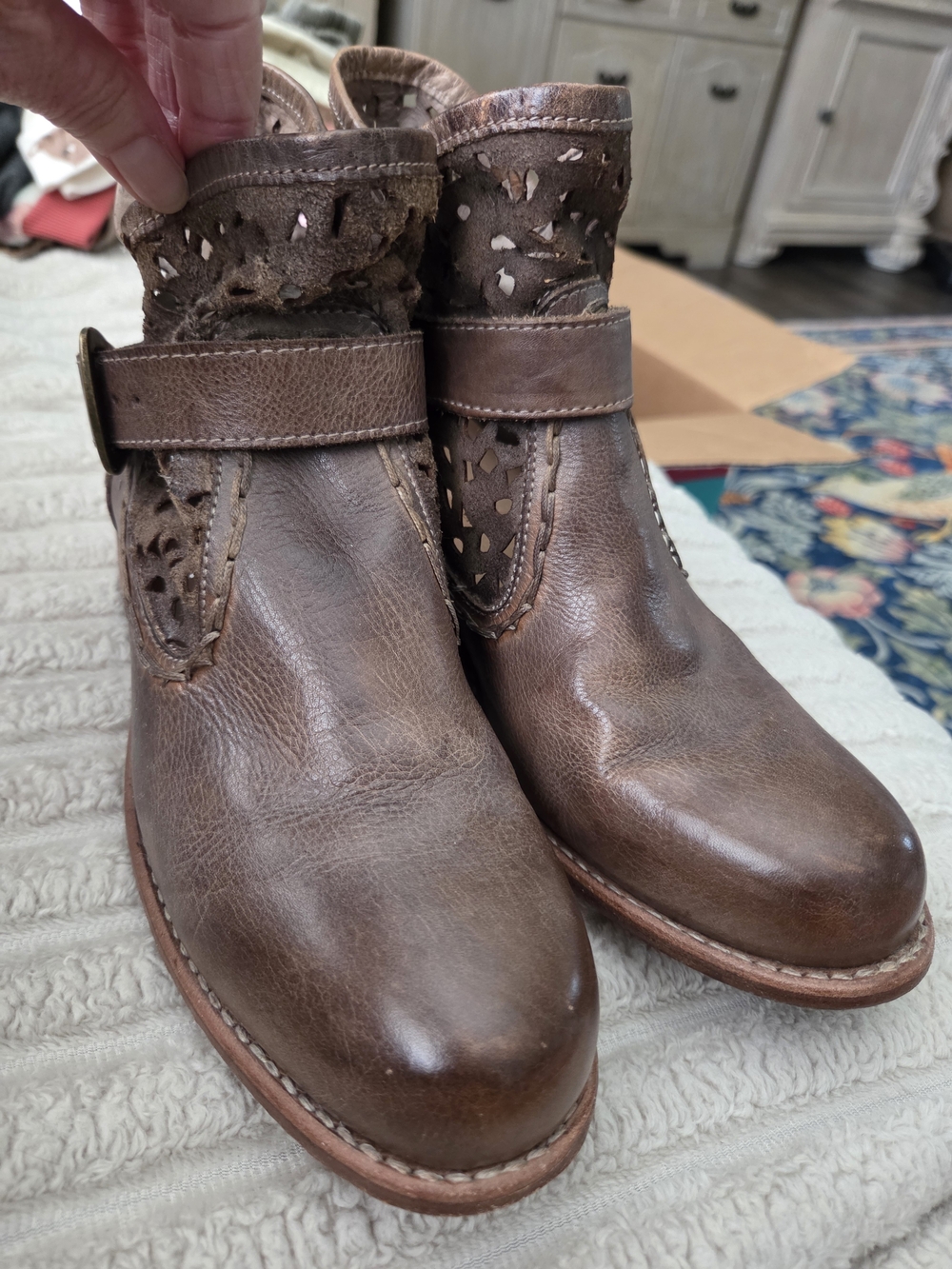 BED|STU Brown Leather Laser-Cut Ankle Boot
